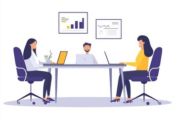 Success, laptop and happy business people in office for planning, marketing strategy and working together. Teamwork, collaboration and group of workers with computer for report, meeting, Generative AI