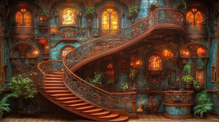 Obraz premium Elegant staircase in a richly decorated interior.