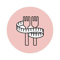 Obraz premium Minimalist illustration of forks intertwined with a measuring tape on a pink background