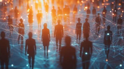 Growing network of diverse people. Social network or business team. All people are fictitious AI generated images.