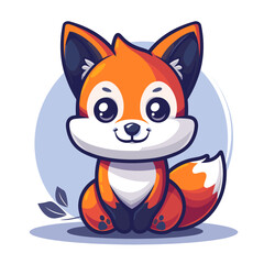 Obraz premium A cute cartoon fox is sitting on the ground with its mouth open. The fox has a smile on its face and looks happy