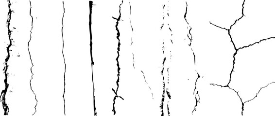 Seamless abstract pattern of cracked lines. Black and white cracks on white background. Vector Illustration.