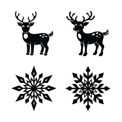 snowflake and Christmas Rudolph vector silhouette
