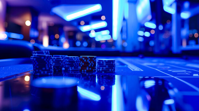 A casino table with poker chips on it