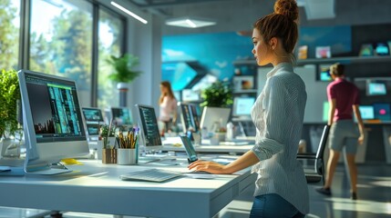 Obraz premium Young people work in modern office