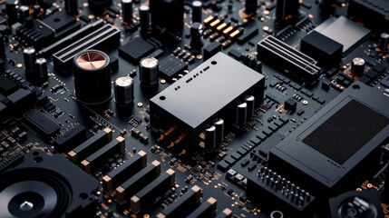 A close up of a computer motherboard with electronic components