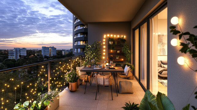 Charming sunset dining on balcony