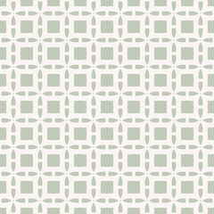 Vector grid ornament. Abstract sage green and white geometric seamless pattern with lattice, square shapes, flower silhouettes, lattice, repeat tiles. Simple minimal background texture. Geo design