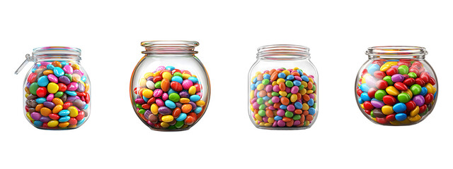 Colorful Candy in Glass Jars. Illustration.on transparent, white background, isolate PNG