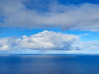 White clouds in summer sky over the ocean background