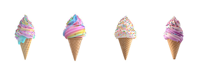 Colorful Ice Cream Cones with Sprinkles. Illustration.on transparent, white background, isolate PNG