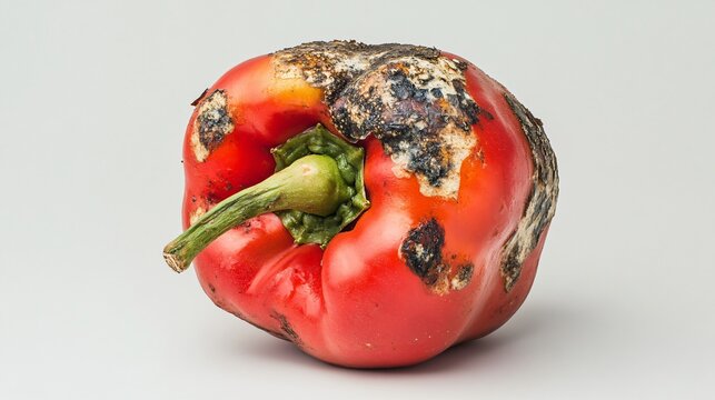 Rotten red bell pepper  isolated on white background with mold - Powered by Adobe