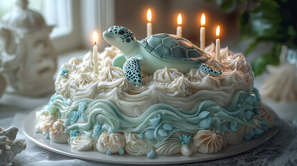 Ocean-Themed Birthday Cake in a Luxurious Setting