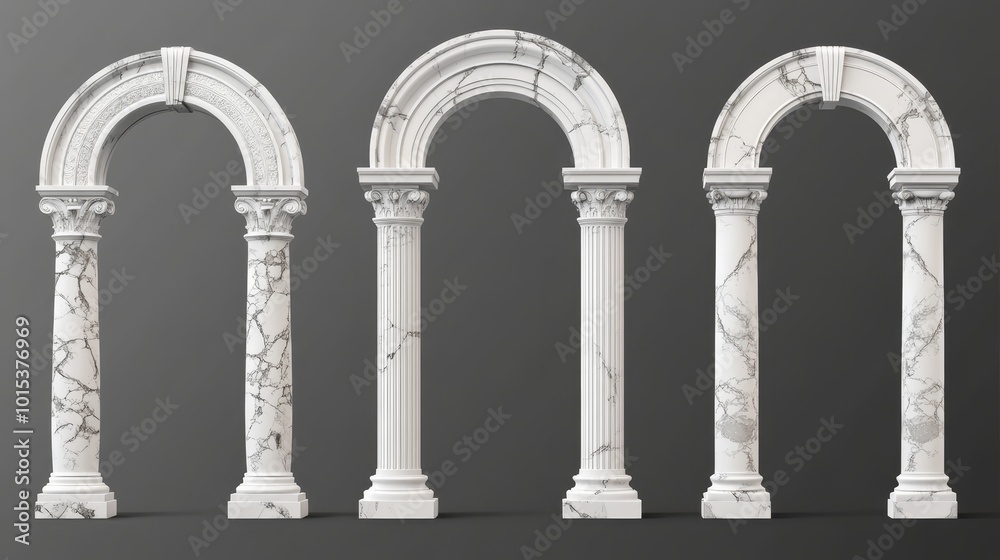 Canvas Prints realistic 3d set of ancient marble arches isolated on transparent background. vector illustration of