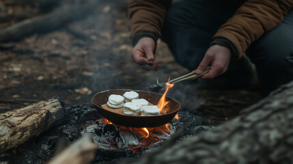 Enjoying a Cozy Autumn Day by the Fire While Roasting Delicious Treats in the Heart of the Forest During the Vibrant Fall Season