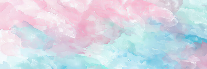 Fototapeta premium Abstract watercolor illustration with pastel pink and blue splashes. Concept of artistic background, creative texture, soft brushstrokes, and soothing visual design. Banner. Copy space