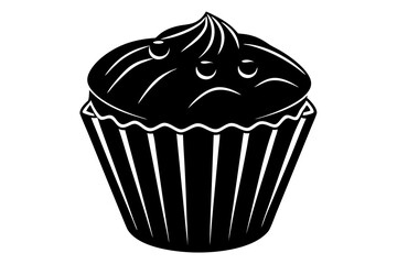 3d food Muffin, silhouette black color vector illustration
