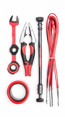 Essential Set of Electrician Tools Including Pliers, Wrench, and Cables on a White Background. Perfect for Electrical Repair, DIY Projects, and Professional Maintenance. Vertical