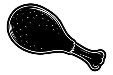 3d fast food realistic fried chicken leg, silhouette black color vector illustration