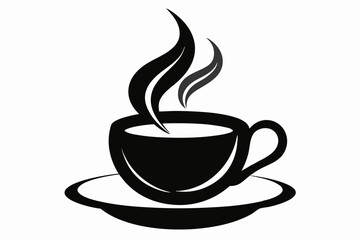 3d hot tea, silhouette black color vector illustration