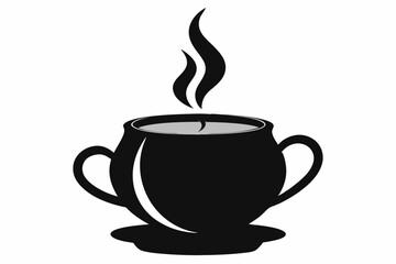 3d hot tea, silhouette black color vector illustration