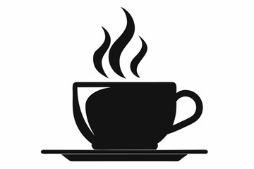 3d hot tea, silhouette black color vector illustration