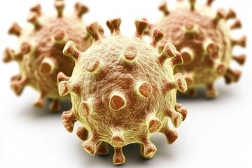 Fototapeta premium Detailed close-up of coronavirus cells on white background