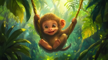 Cute monkey in the jungle. Fantasy.