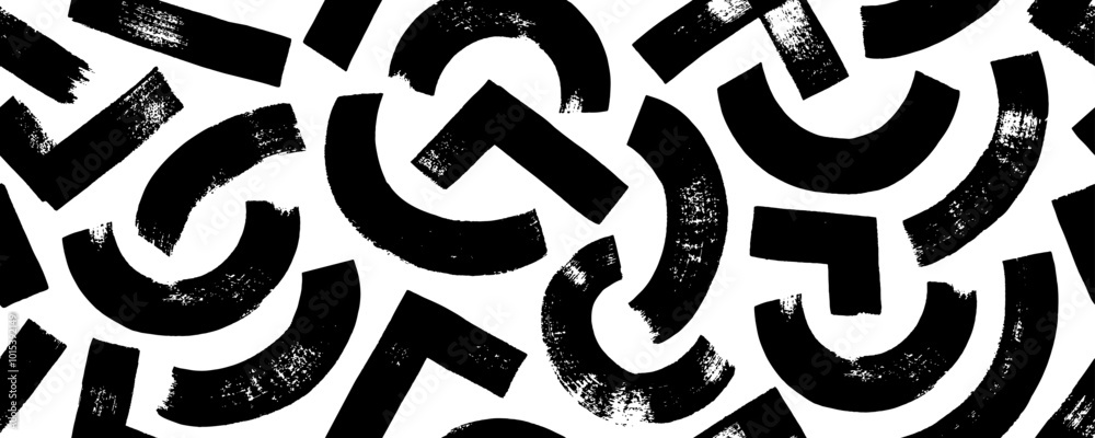 Aufkleber Naive style geometric seamless pattern with curved, half circles and triangle lines. Bold brush drawn round lines.