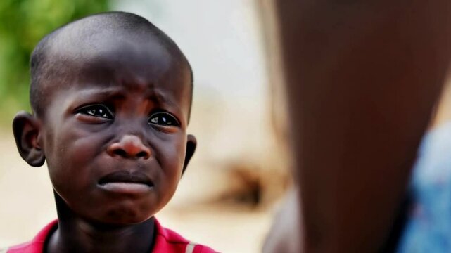 An African child with a sad fac
