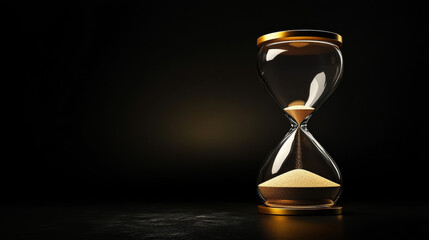 "A disappearing hourglass on a dark background with space for text, symbolizing the fleeting passage of time."






