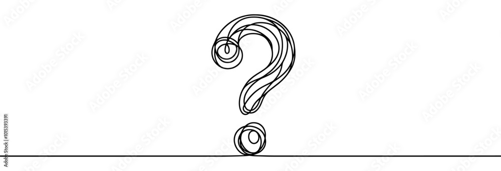 Wall mural continuous linear drawing of question mark. one line drawing background. vector illustration. questi