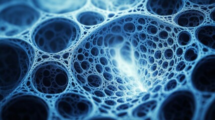 An intricate blue cellular pattern resembling microscopic biological structures, sparking scientific curiosity and wonder with its detailed and complex design.