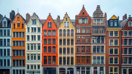 Fototapeta premium A charming row of traditional European gabled facades, each uniquely colored, representing historical architecture and cultural diversity in urban settings.