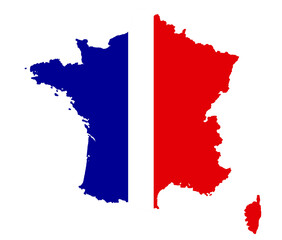 french map, blue red simplified flat-style, isolated, outline silhouette