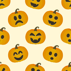 Halloween festive seamless pattern with pumpkins. Vector background