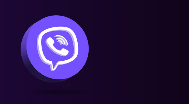 3d viber logo icon in modern circle button. 3d social media icons button. social media logo , 3d viber app logo, icon -  contact us on viber, social network background