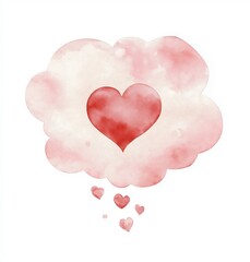 Obraz premium Pink watercolor cloud with a big red heart inside is raining small red hearts, perfect for valentine's day or romantic projects
