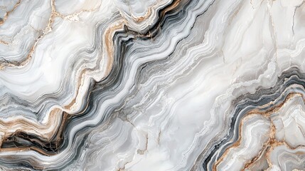 Obraz premium Natural stone surface displaying a unique pattern of gray and gold veins flowing through white marble, creating a luxurious and elegant design