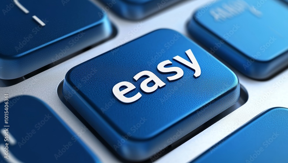 Poster this is a high quality rendering of a modern keyboard button. the button is blue in color and has th