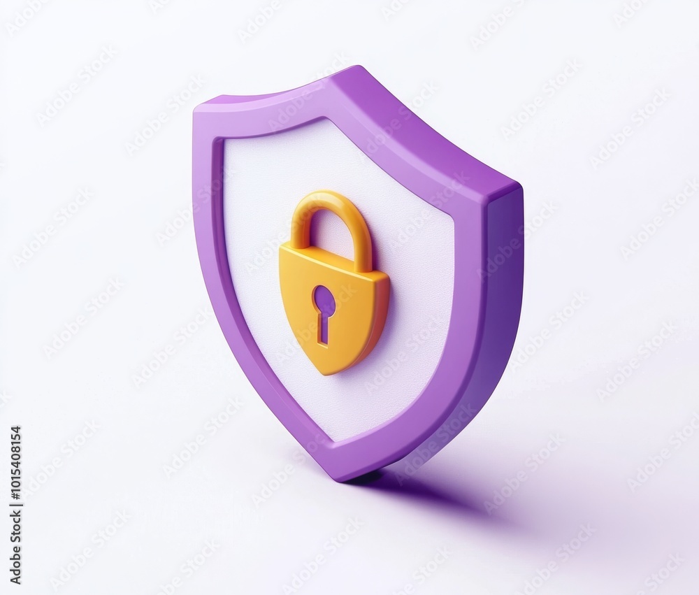 Poster 3d rendering of a shield with a tick and padlock. security and safety concept with a check mark on t