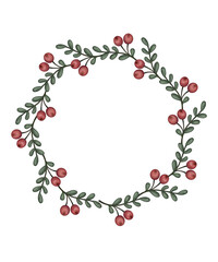 Festive Watercolor Wreath with Holiday Branches and Berries – Perfect for Christmas Cards and Home Décor
