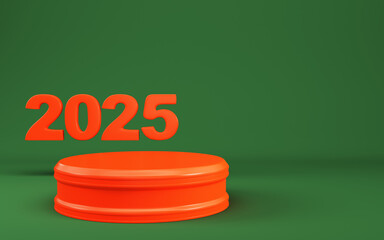2025 new year digits with podium on green background