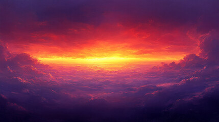 Naklejka premium stunning fantasy sunset sky filled with vibrant, rich colors creates a dreamlike atmosphere. The interplay of light and clouds evokes a sense of wonder, tranquility, and limitless possibilities