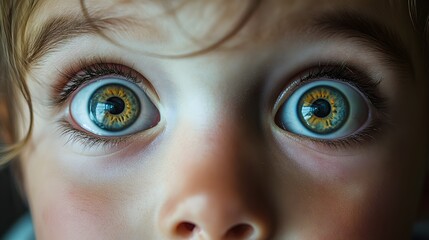 Naklejka premium Close-up portrait of a little boy with big eyes full of fear.