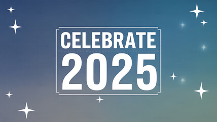 Fototapeta premium White text on blue background New Year 2025 celebration graphic design. 