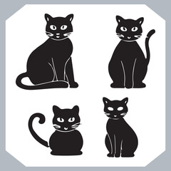 Set of logotype cat silhouette and Cat head collection, collection of silhouette of Cats on white background
