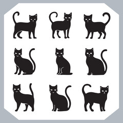 Set of logotype cat silhouette and Cat head collection, collection of silhouette of Cats on white background