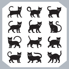 Set of logotype cat silhouette and Cat head collection, collection of silhouette of Cats on white background