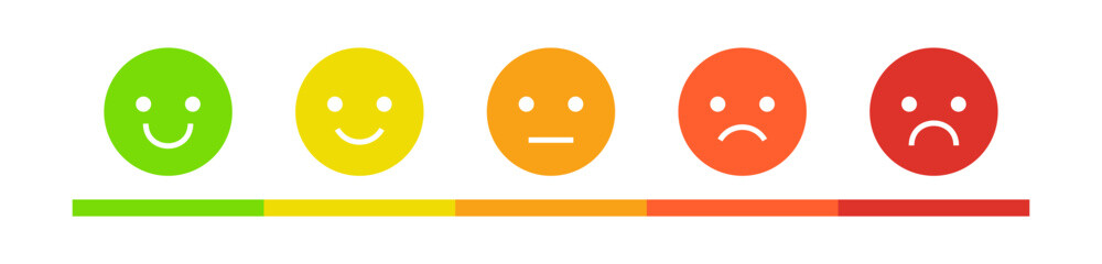 feedback emoji. emoticons set , rating scale of customer satisfaction rating with 5 levels ; good, medium, bad or happy smile, neutral, angry emojis - smiley icon set. vector illustration